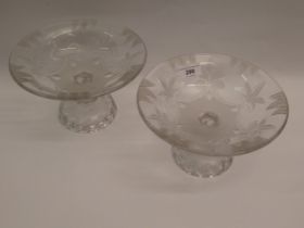 Pair of mid 20th Century etched glass comports