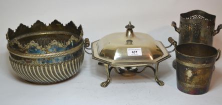 Box containing a quantity of various silver plated items including a two handled tureen and cover,