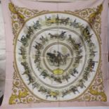 Hermes, Paris, silk scarf ' La Promenade de Longchamps ' by Philippe Ledoux, 90cm square Good