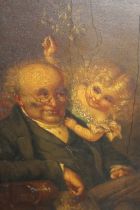 19th Century English school, oil on board, portrait of an elderly man with his granddaughter,