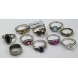 Group of ten various silver dress rings