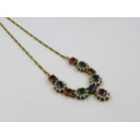 Modern 18ct gold ruby, sapphire, emerald and diamond necklace with integral chain 6.3g in weight