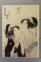 After Kitagawa Utamaro, Japanese woodblock print, ' Two Geisha Girls ', 1910, 37 x 25cm
