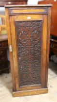 19th Century rosewood side cabinet, the galleried top above a moulded frieze and fretwork panel door