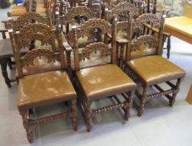 Set of six (four plus two) good quality reproduction oak dining chairs in 17th Century Derbyshire