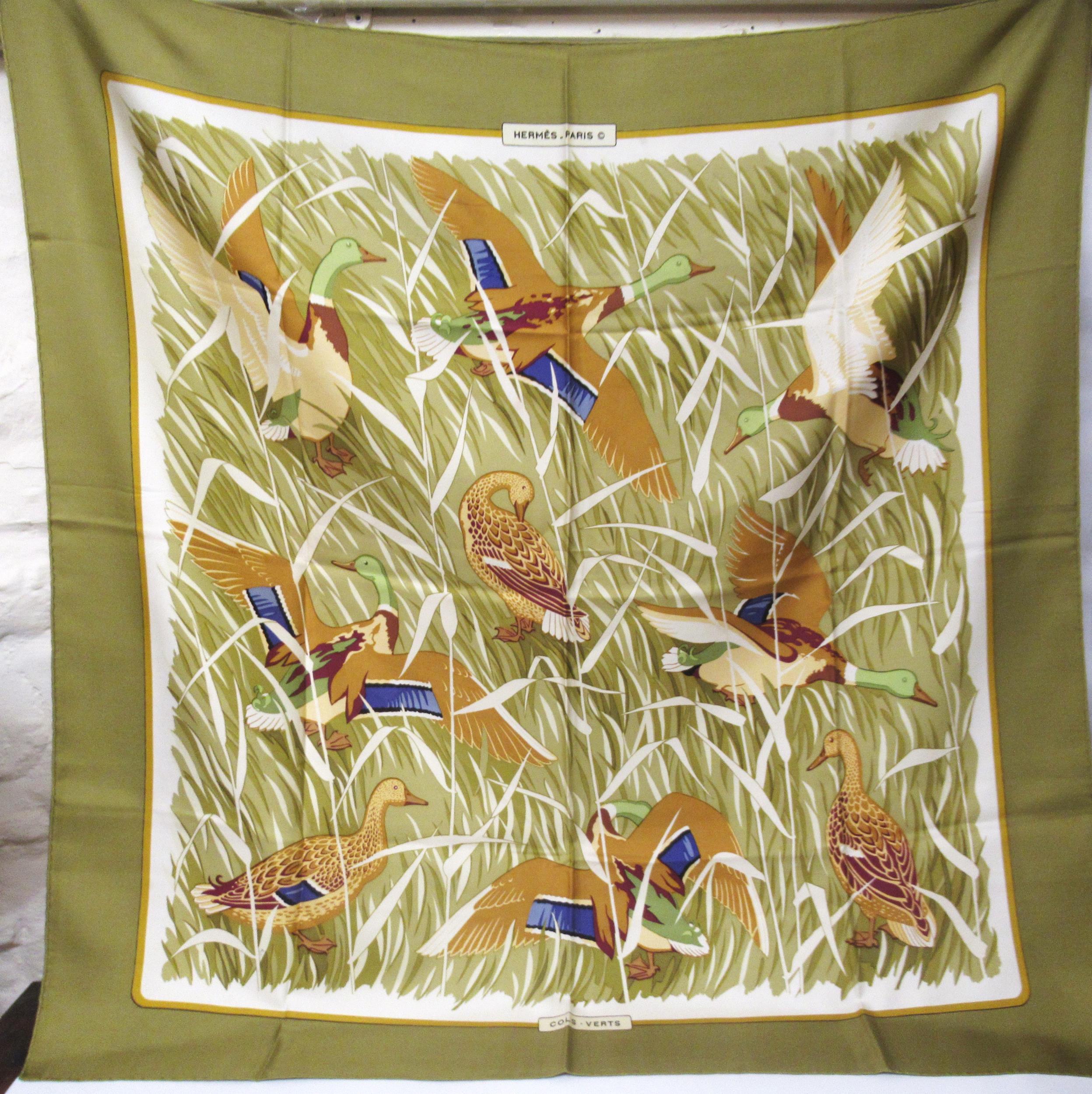 Hermes, Paris, silk scarf, ' Cols Verts ' 1973 designed by Christiane Vauzelles, 90cm square Good