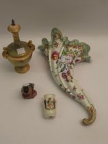 Late 19th Century Samson Chelsea cornucopia wall pocket, together with a small Coalport vase and