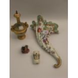 Late 19th Century Samson Chelsea cornucopia wall pocket, together with a small Coalport vase and