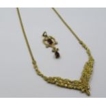 9ct Gold pendant necklace, 5.5g, together with a 9ct gold garnet and seed pearl set pendant