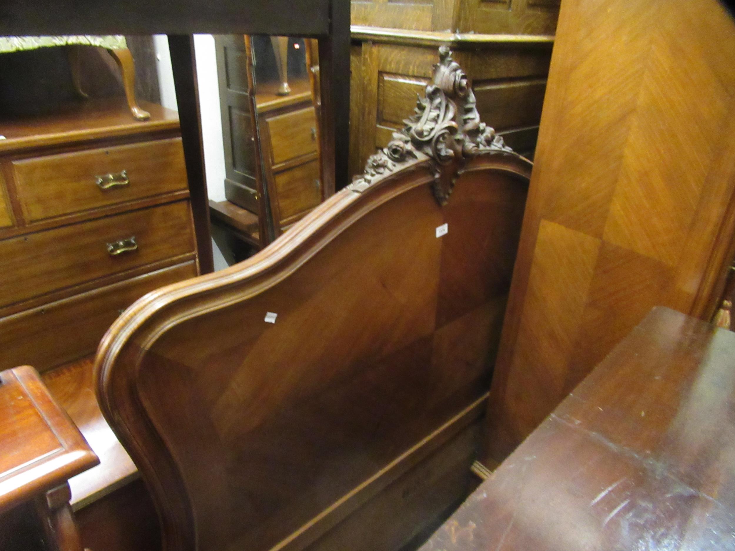 19th Century French walnut double bedstead, together with a matching wardrobe with a floral carved - Image 2 of 2