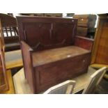 Early 20th Century oak panelled hall bench, with hinged box seat, 94cm high x 105cm wide x 45cm deep