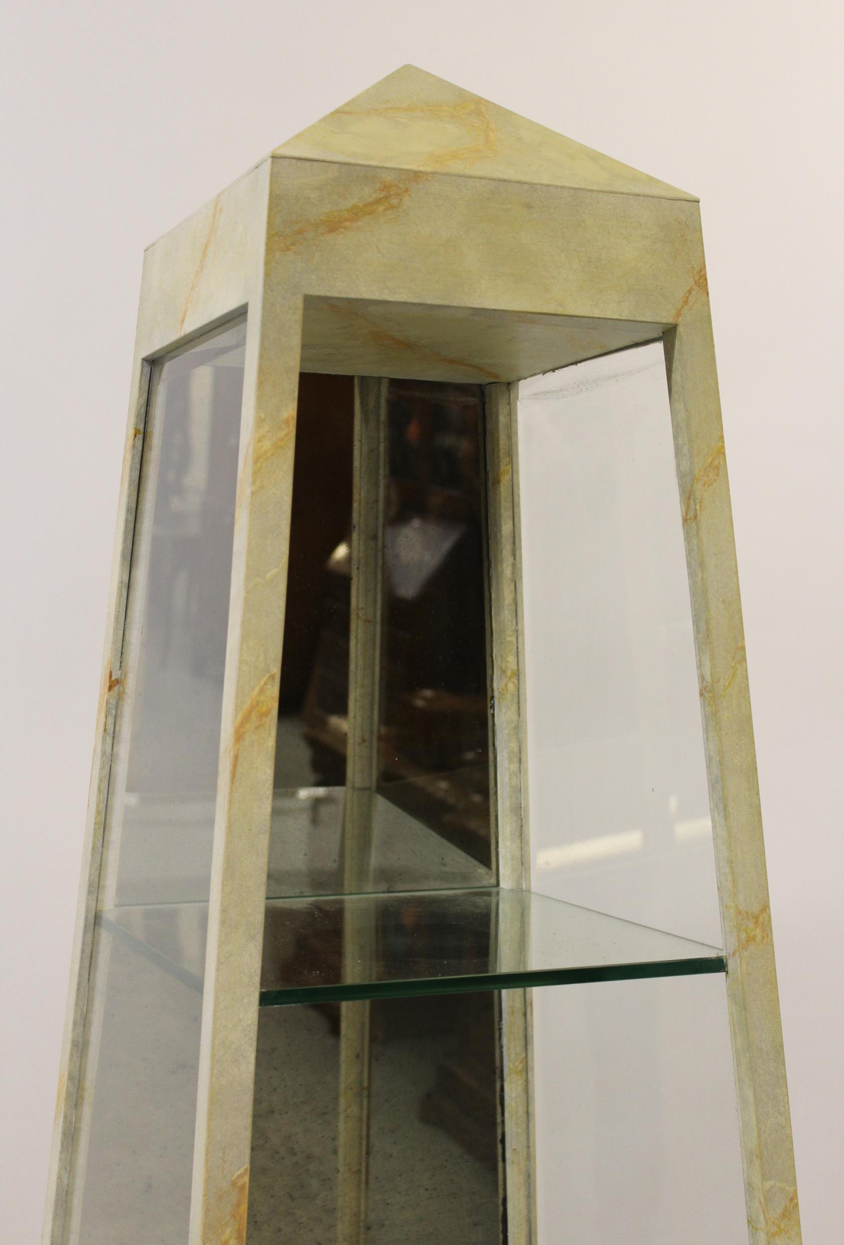 Pair of modern painted obelisk form display cabinets with plinth bases to match and marbled - Image 3 of 3