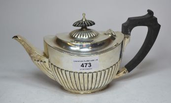 Small Sheffield silver oval half fluted design teapot, 10oz t