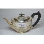 Small Sheffield silver oval half fluted design teapot, 10oz t