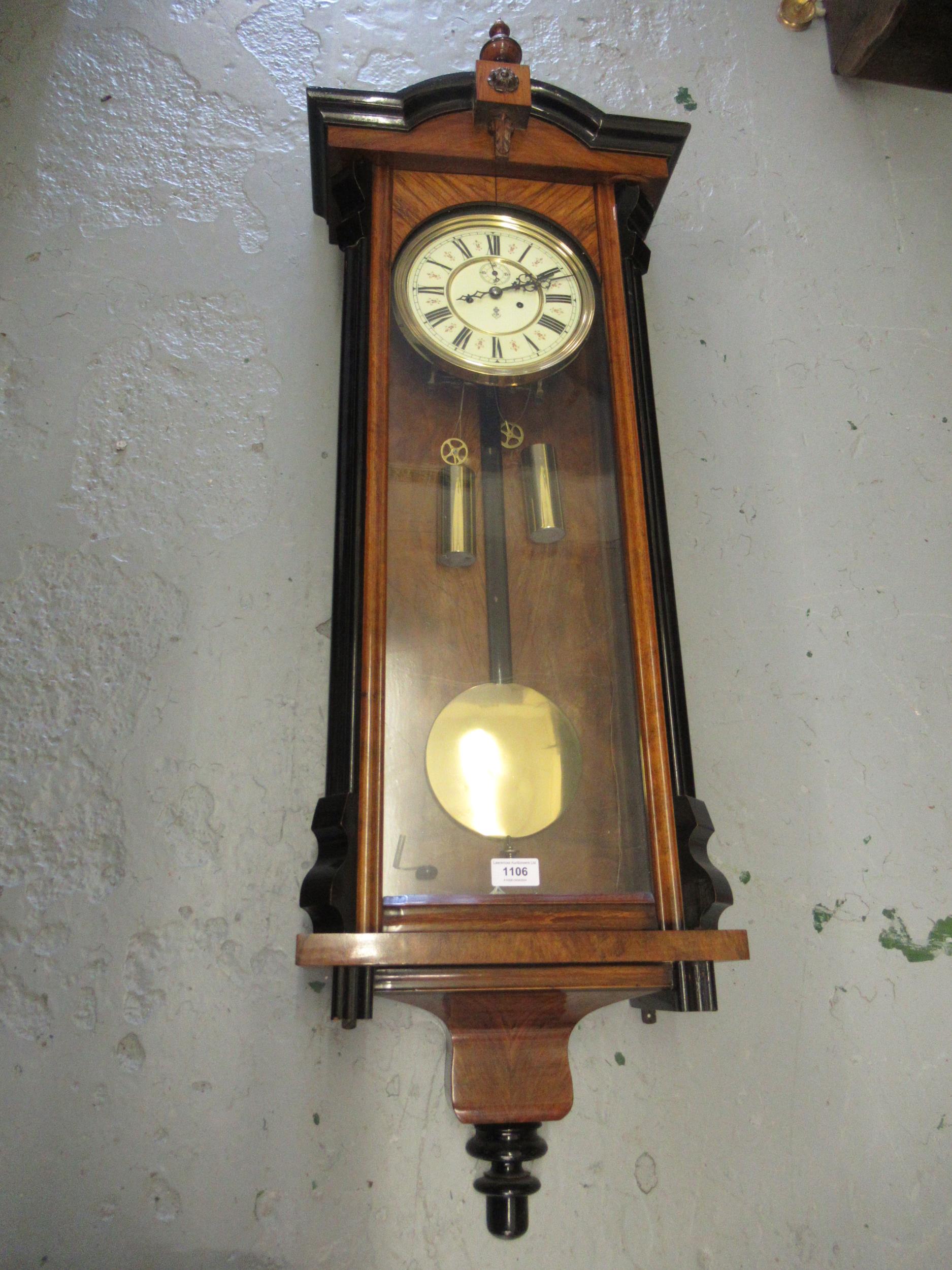 Late 19th Century Continental walnut and part ebonised Vienna style wall clock, the architectural - Image 2 of 2