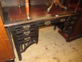 Arts and Crafts ebonised writing desk Has scuffs, marks and wear in line with age and use, would