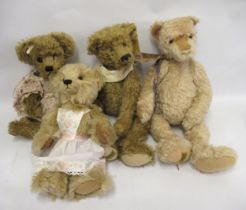 Two Merrythought plush articulated teddy bears, 54cm high, and two other smaller bears by Affable