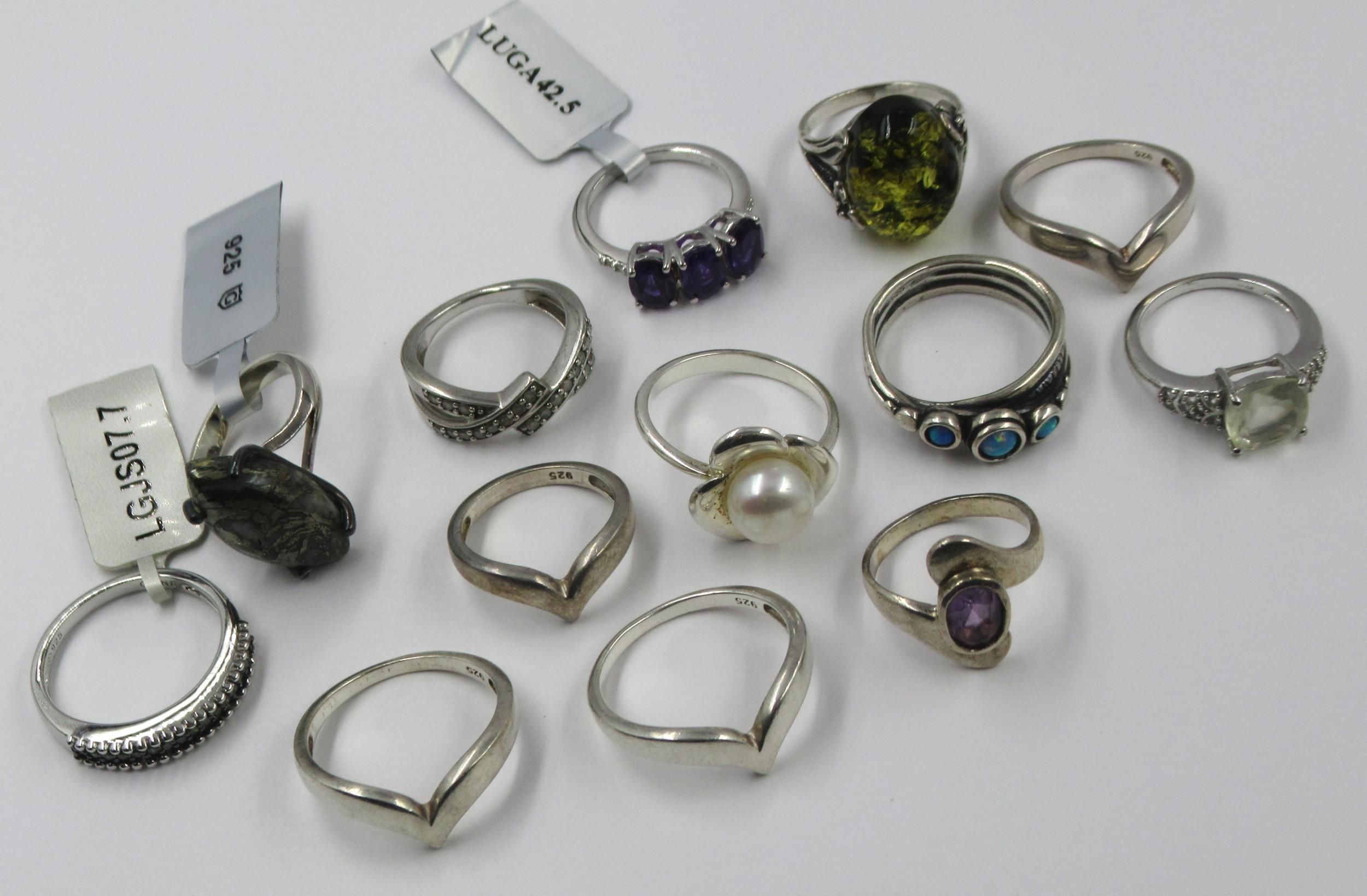 Group of ten various silver dress rings