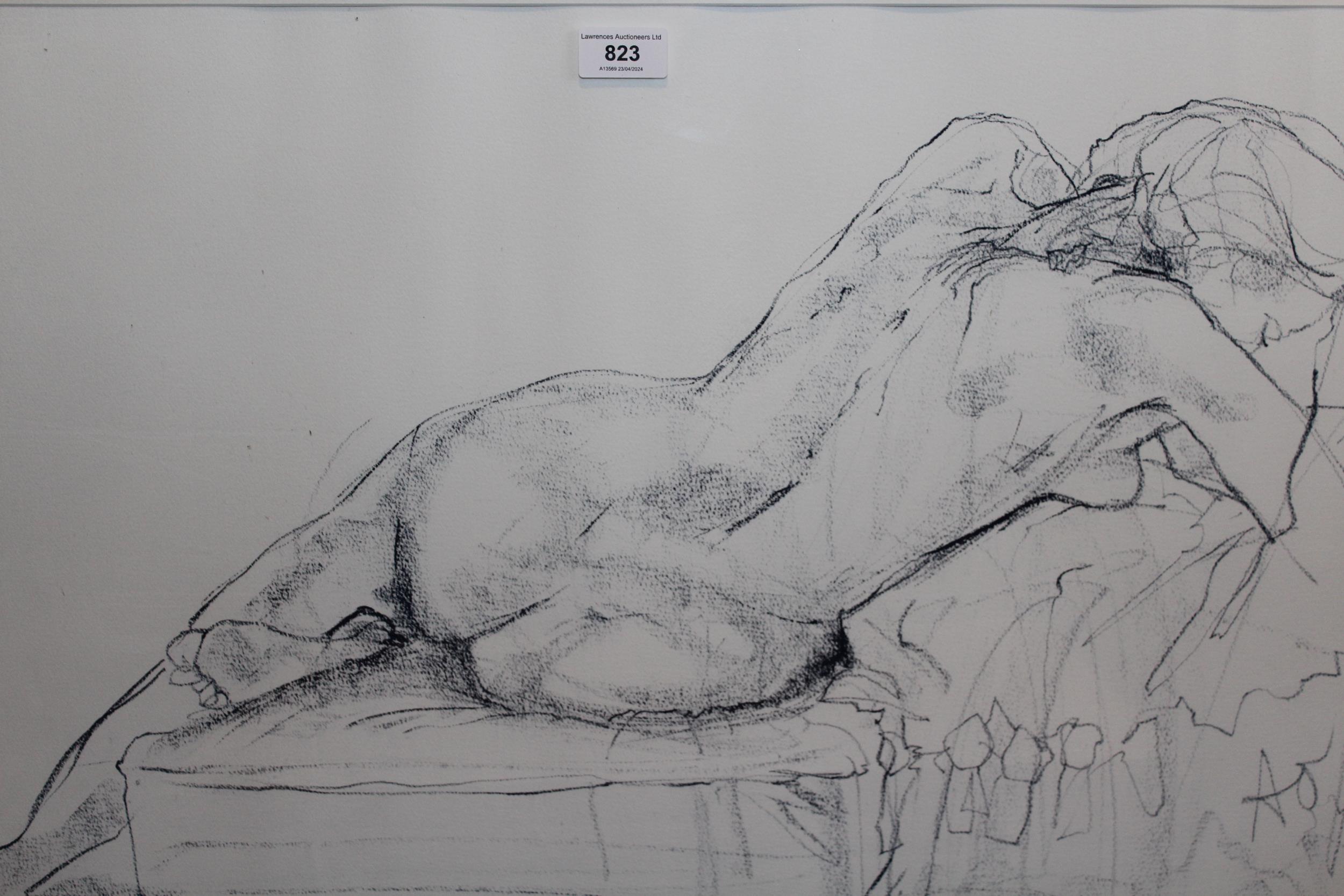 Pencil sketch, female nude study, signed with initials A. P., inscribed verso ' She's All Woman ',