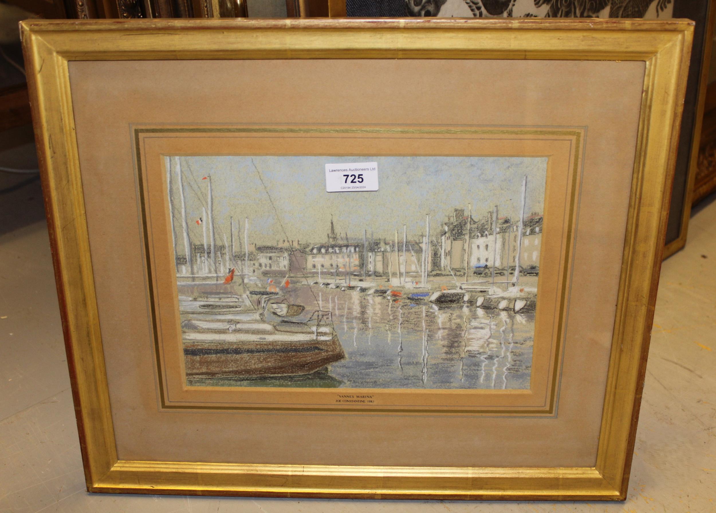 Attributed to Joe Constantine, pastel view of Vannes Marina, unsigned, 19 x 28cm, gilt framed - Image 2 of 2