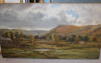 19th Century English school, oil on canvas, cattle in a hilly landscape, signed with initials Tr.WF,