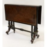 Victorian amboyna ebonised and gilt metal mounted rectangular drop-leaf Sutherland table, on