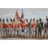 20th Century gouache, 2nd Infantry Division Waterloo 1815, signed Kay dated 2000, gilt framed, 28