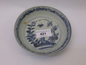 Chinese porcelain shallow bowl with blue floral decoration, 13.5cm diameter