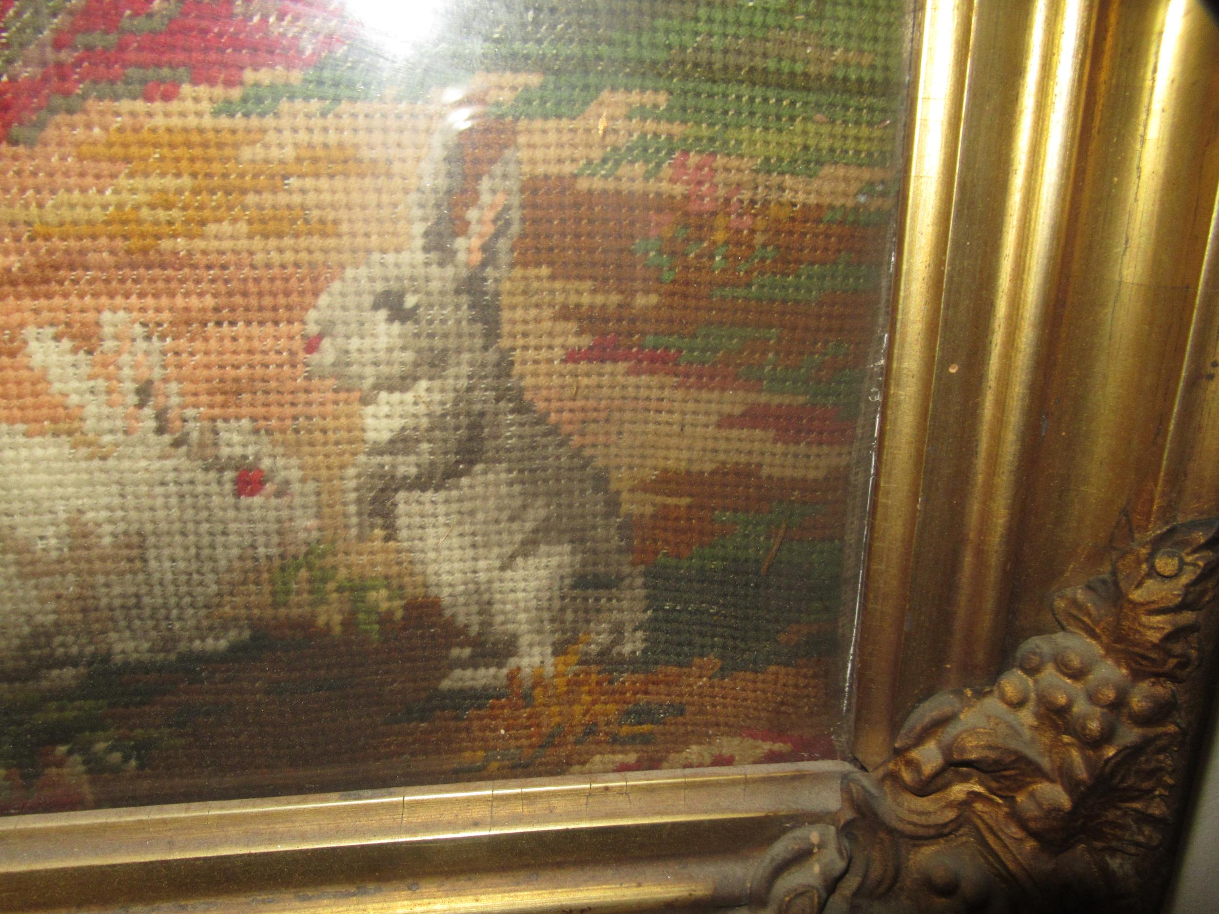 19th Century needlepoint picture of four children playing, gilt frame, 80 x 67cm Some staining as - Image 3 of 8