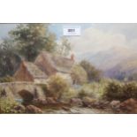 19th Century English school, watercolour, cottage in a mountain landscape, signed Harford, 22 x