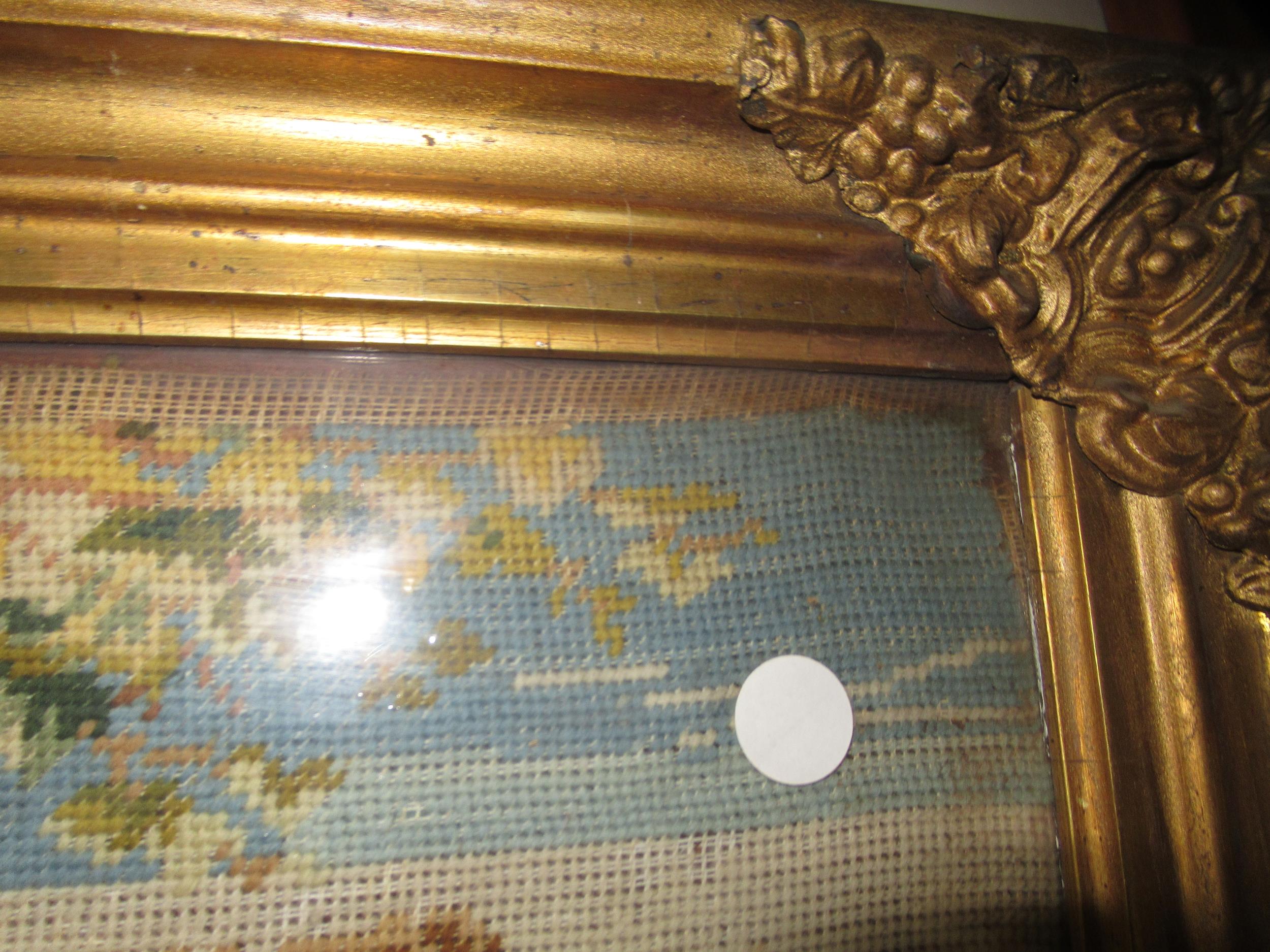 19th Century needlepoint picture of four children playing, gilt frame, 80 x 67cm Some staining as - Image 4 of 8