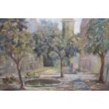 Sidney J. Iredale, monogrammed oil on canvas, park scene, signed and inscribed verso 'Evening