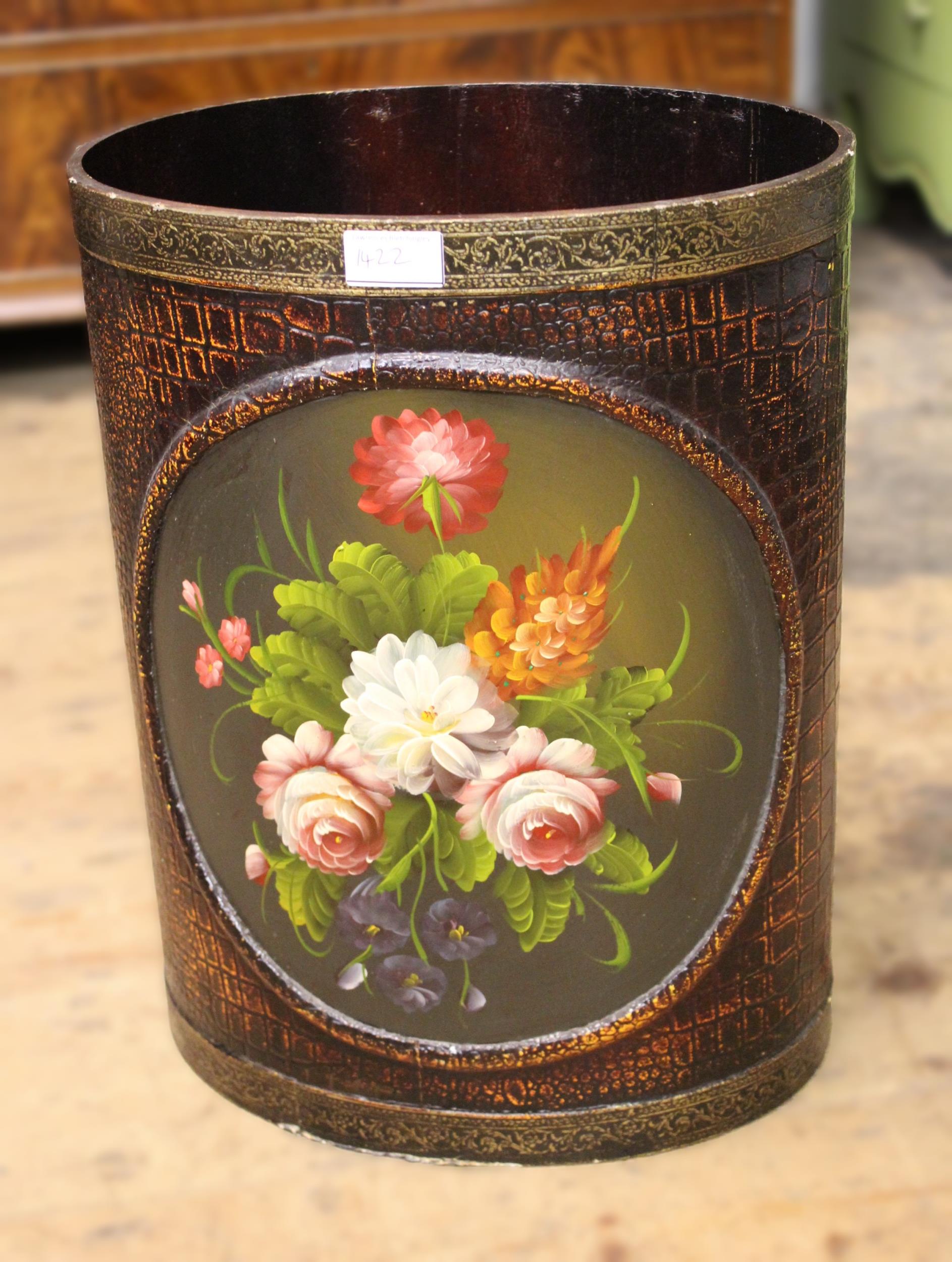 Oval carved mahogany foot stool, together with a small oval gilt wall mirror and a floral painted - Image 3 of 3