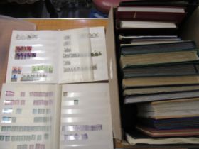 Box containing a quantity of albums and a stock book of World and Commonwealth stamps, with Great