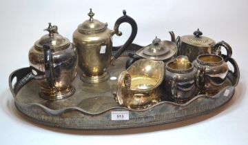 Large oval silver plated galleried tray, together with a quantity of various other silver plated