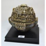 Large silver cased spherical sculpture ' Jerusalem ' mounted on a square plinth base