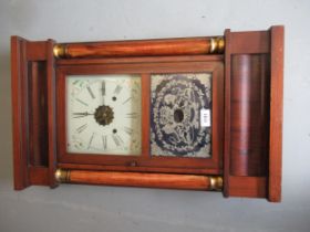 American style wall clock with square painted dial and two train movement including weights,