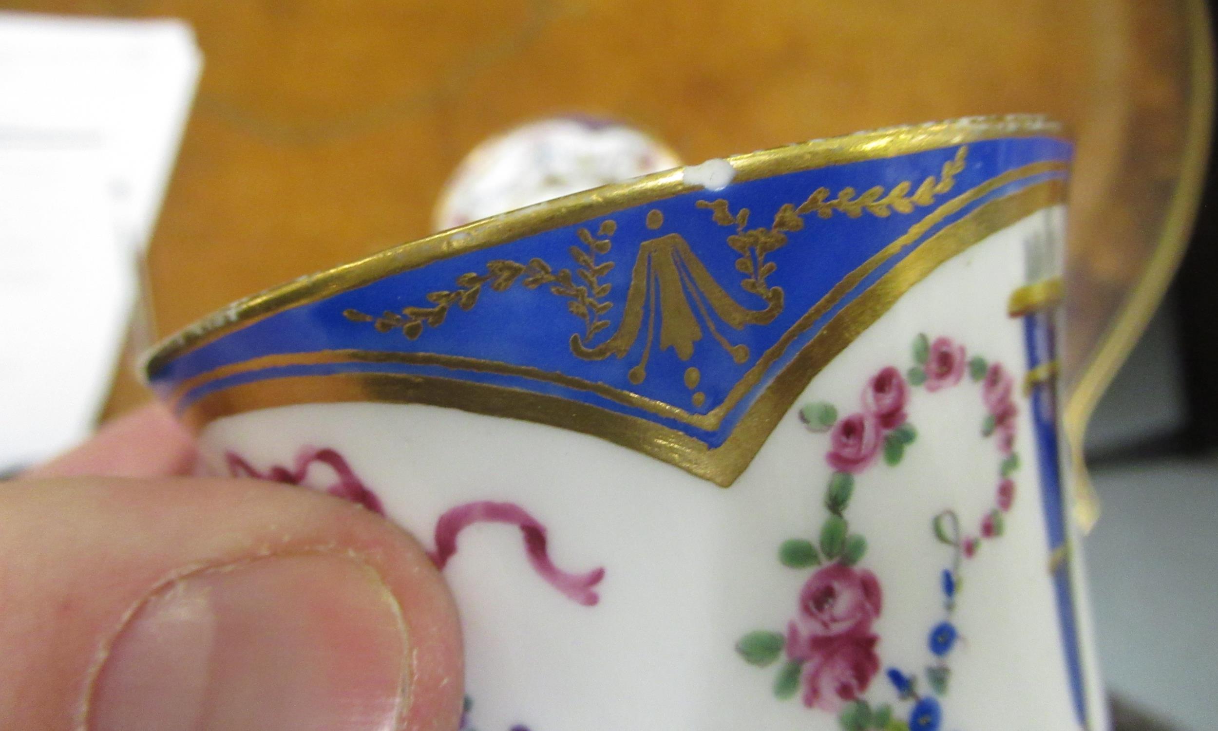 Sevres porcelain cabinet cup and saucer with floral and swag decoration Various chips, as shown in - Image 7 of 13