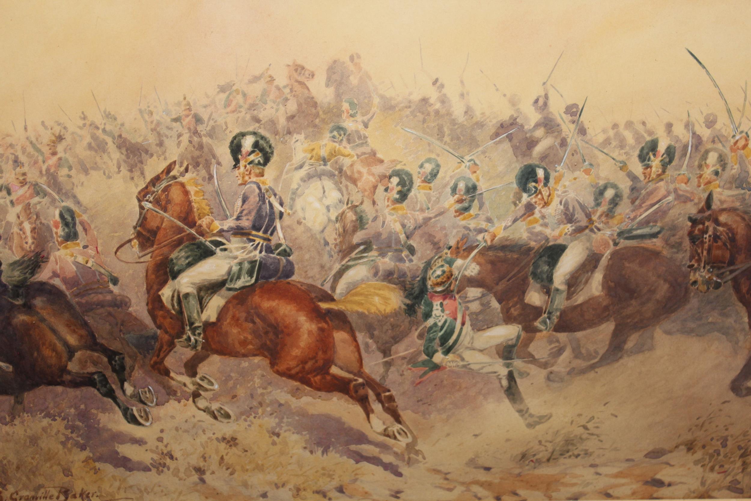 Watercolour battle scene, signed B. Granville Baker, in a modern frame, 36 x 54cm