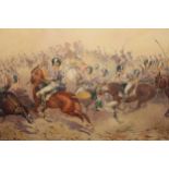 Watercolour battle scene, signed B. Granville Baker, in a modern frame, 36 x 54cm