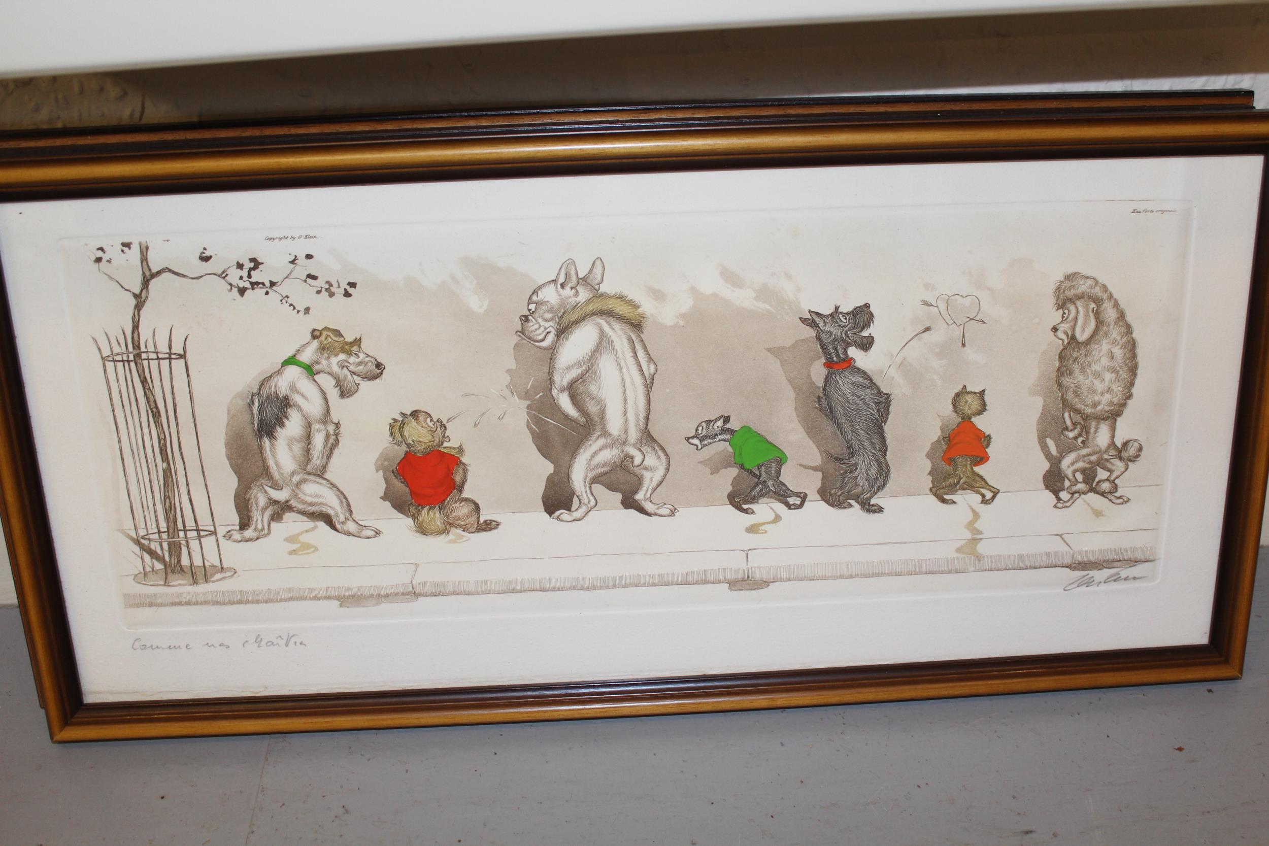 Boris Oklein, group of five various coloured etchings, caricatures of dogs, signed by the artist, - Image 4 of 6