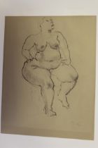 Unframed pencil drawing, seated female figure study, signed 'peake', 28cm x 21cm