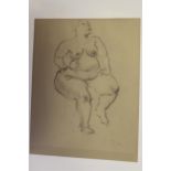 Unframed pencil drawing, seated female figure study, signed 'peake', 28cm x 21cm