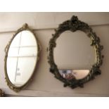 Oval gilt composition wall mirror, together with an oval gilt patinated wall mirror