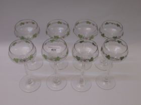 Set of eight Hock glasses with enamelled grapevine decoration