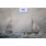 Pair of well executed 19th Century watercolours, Dutch sailing vessels off the coast, 18 x 26cm,