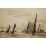 W.L. Wyllie, signed drypoint etching, shipping scene, ' The Jenkin Swatchway ', 27cm x 39cm