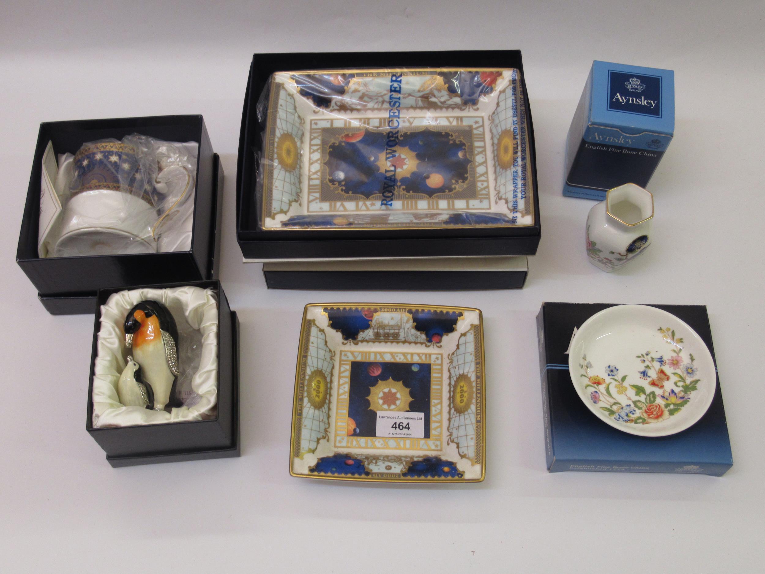 Group of three Royal Worcester Millennium ceramics (two boxed), together with a Spode Millennium mug