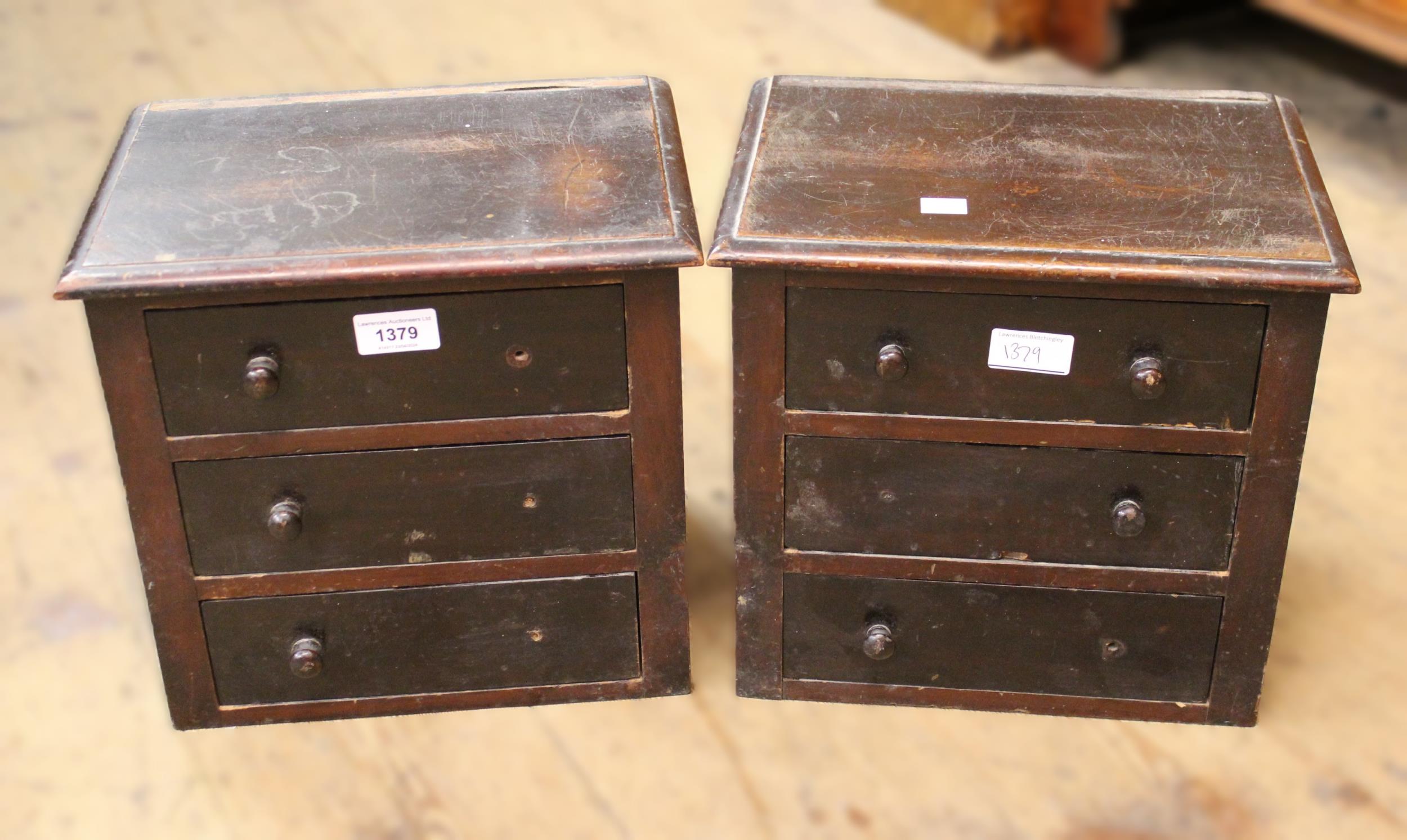 Pair of 19th Century mahogany three drawer table top cabinets (for restoration)