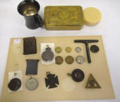 World War I Christmas box, a silver Christening mug, Edward VII match striker and quantity of